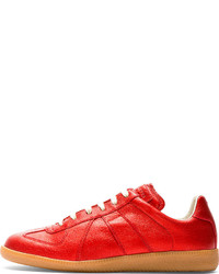 rote Leder niedrige Sneakers von Maison Martin Margiela