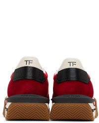 rote Leder niedrige Sneakers von Tom Ford