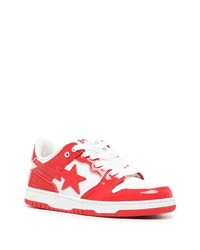 rote Leder niedrige Sneakers von A Bathing Ape