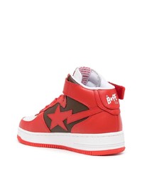 rote Leder niedrige Sneakers von A Bathing Ape