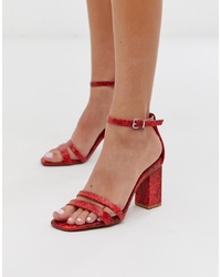 rote Leder Sandaletten mit Schlangenmuster von Bershka