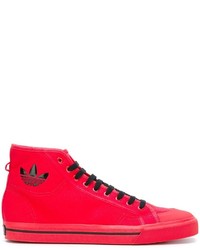 rote Leder Turnschuhe von Adidas By Raf Simons