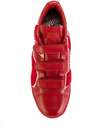 rote Leder Turnschuhe von Adidas By Raf Simons