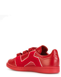 rote Leder Turnschuhe von Adidas By Raf Simons