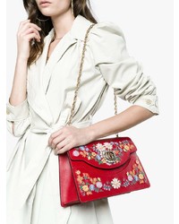 rote Leder Umhängetasche mit Blumenmuster von Gucci