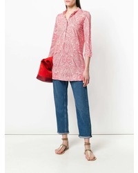 rote Leinen Bluse mit Knöpfen mit Paisley-Muster von Le Tricot Perugia