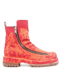 rote Mit Batikmuster Chelsea Boots aus Leder