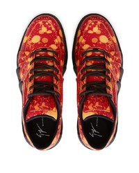 rote Mit Batikmuster Leder niedrige Sneakers von Giuseppe Zanotti