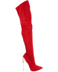 rote Overknee Stiefel aus Leder von Casadei
