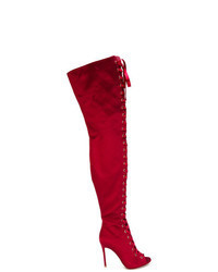 rote Overknee Stiefel aus Satin