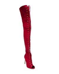 rote Overknee Stiefel aus Satin von Gianvito Rossi