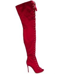 rote Overknee Stiefel aus Satin von Gianvito Rossi