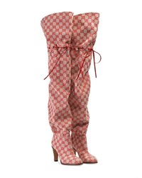 rote Overknee Stiefel aus Segeltuch von Gucci
