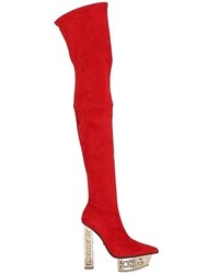 rote Overknee Stiefel aus Wildleder