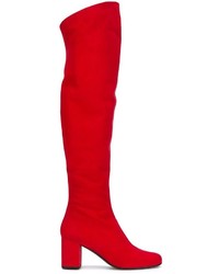 rote Overknee Stiefel aus Wildleder von Saint Laurent