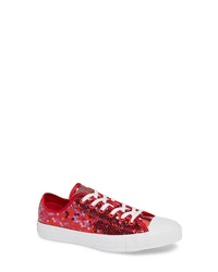 rote Pailletten niedrige Sneakers