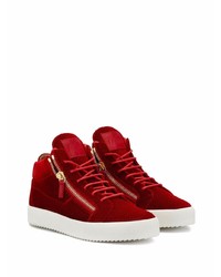 rote Samt niedrige Sneakers von Giuseppe Zanotti