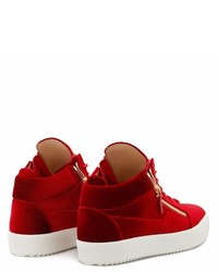 rote Samt niedrige Sneakers von Giuseppe Zanotti