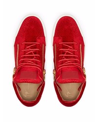 rote Samt niedrige Sneakers von Giuseppe Zanotti