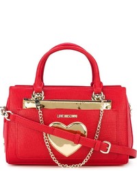 rote Satchel-Tasche aus Leder von Love Moschino