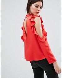 rote Satin Bluse mit Rüschen von Asos