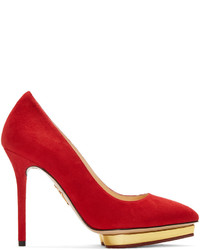 rote Schuhe aus Wildleder von Charlotte Olympia