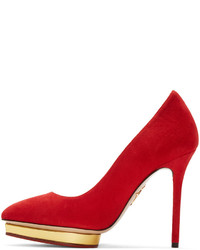 rote Schuhe aus Wildleder von Charlotte Olympia