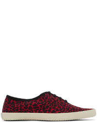 rote Segeltuch niedrige Sneakers mit Leopardenmuster