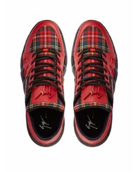 rote Segeltuch niedrige Sneakers mit Schottenmuster von Giuseppe Zanotti