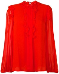 rote Seide Bluse mit Rüschen von Giambattista Valli