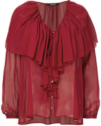 rote Seide Bluse mit Rüschen von Roberto Cavalli