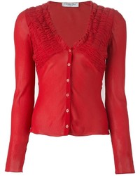 rote Seide Bluse von Christian Dior