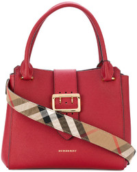 rote Shopper Tasche aus Leder mit Karomuster von Burberry