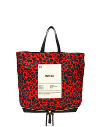 rote Shopper Tasche aus Leder mit Leopardenmuster