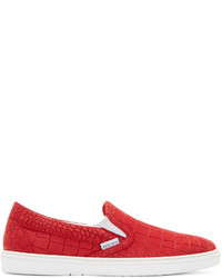 rote Slip-On Sneakers aus Leder