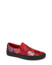 rote Slip-On Sneakers mit Blumenmuster