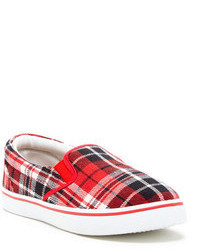 rote Slip-On Sneakers mit Schottenmuster