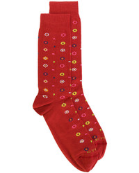 rote Socken mit Blumenmuster