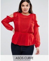 rote Spitze Bluse mit Rüschen von Asos