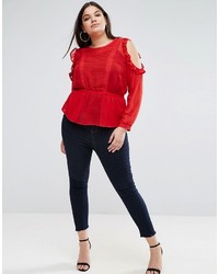 rote Spitze Bluse mit Rüschen von Asos