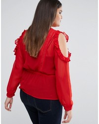 rote Spitze Bluse mit Rüschen von Asos