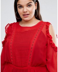 rote Spitze Bluse mit Rüschen von Asos