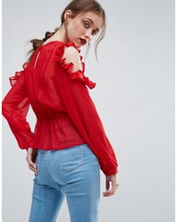 rote Spitze Bluse mit Rüschen von Asos