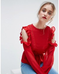 rote Spitze Bluse mit Rüschen von Asos