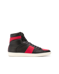 rote und schwarze hohe Sneakers aus Leder von Saint Laurent