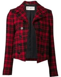 rote und schwarze Jacke mit Schottenmuster von Saint Laurent