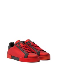 rote und schwarze Leder niedrige Sneakers von Dolce & Gabbana