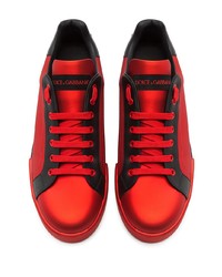 rote und schwarze Leder niedrige Sneakers von Dolce & Gabbana