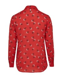 rote und weiße bedruckte Bluse mit Knöpfen von Belloya