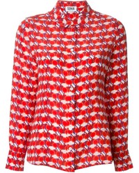 rote und weiße bedruckte Bluse mit Knöpfen von Sonia Rykiel